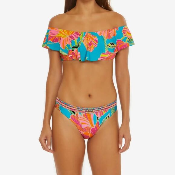 Trina Turk Poppy Ruffle Bandeau Top & Poppy Braided Hipster Bikini Bottom-Cheeky - Picture 1 of 9
